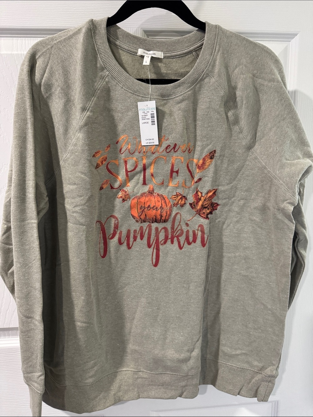 Maurices grey Crewneck Sweatshirt with Orange Pumpkin Graphic